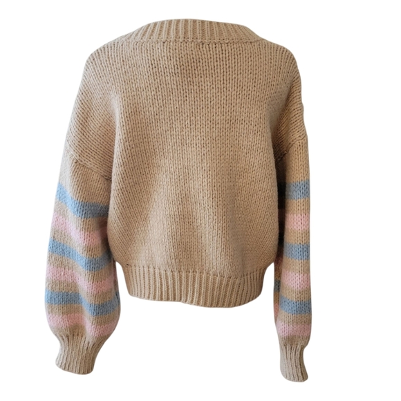 NWT Lush Tan & Pastel Crop Cardigan Sweater Size Large - Picture 4 of 5
